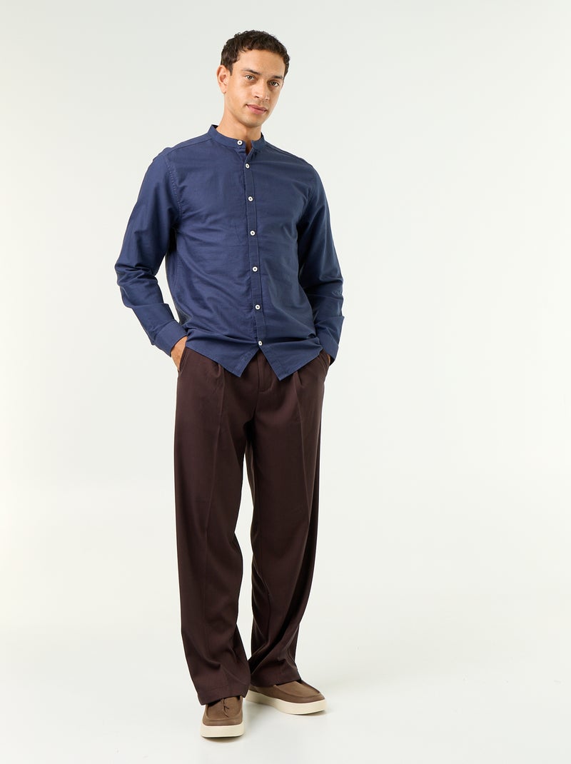 Effen overhemd met mao-kraag Blauw - Kiabi