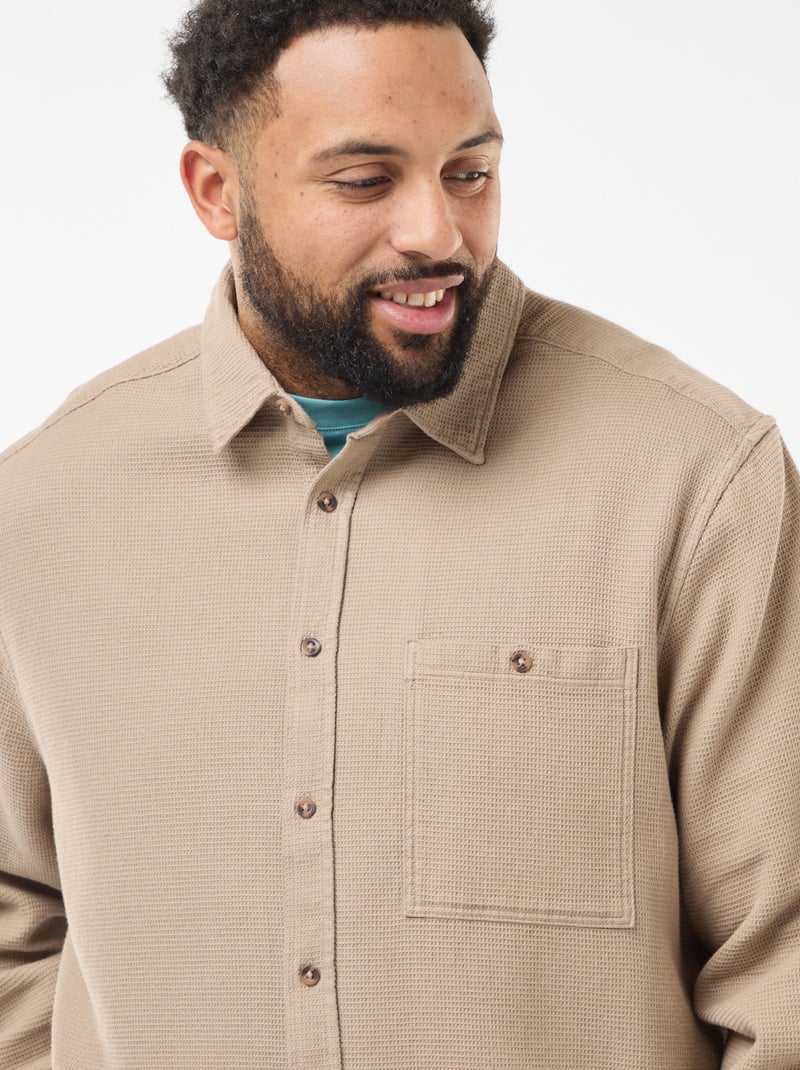 Effen overhemd met wafeltextuur Biege - Kiabi