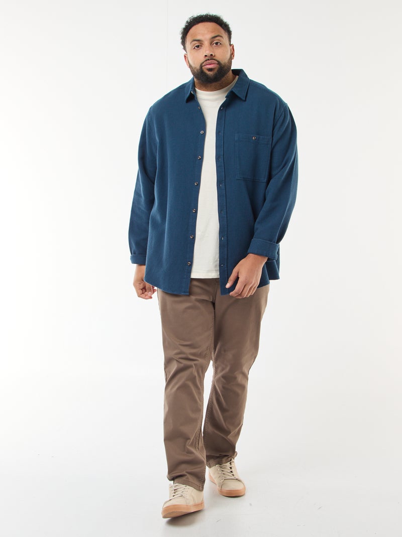 Effen overhemd met wafeltextuur Blauw - Kiabi