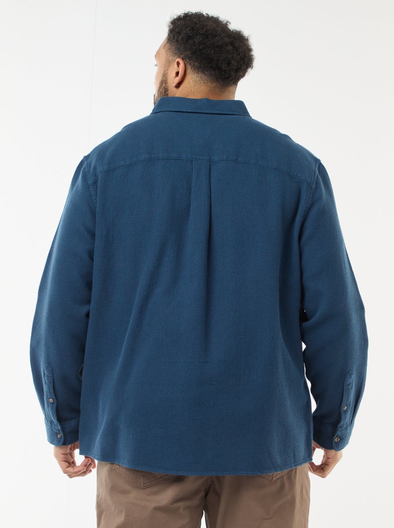 Effen overhemd met wafeltextuur Blauw - Kiabi