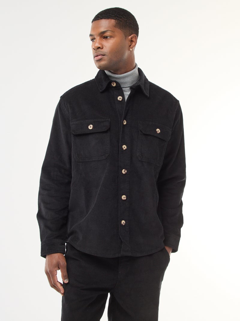 Effen overhemd van fluwelen katoen zwart - Kiabi