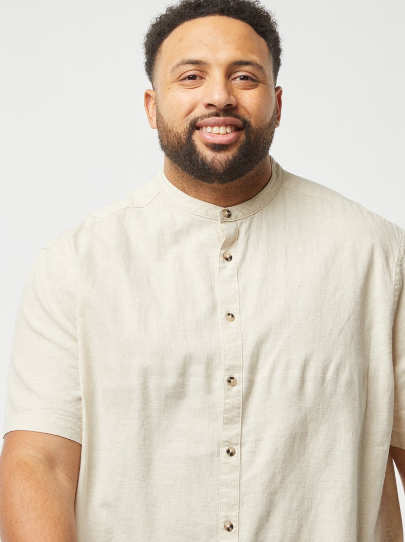 Effen overhemd van linnenmix met korte mouw BIEGE - Kiabi