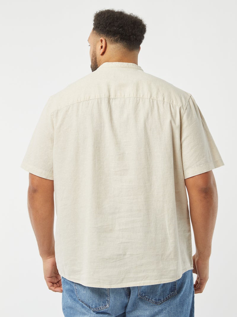 Effen overhemd van linnenmix met korte mouw BIEGE - Kiabi