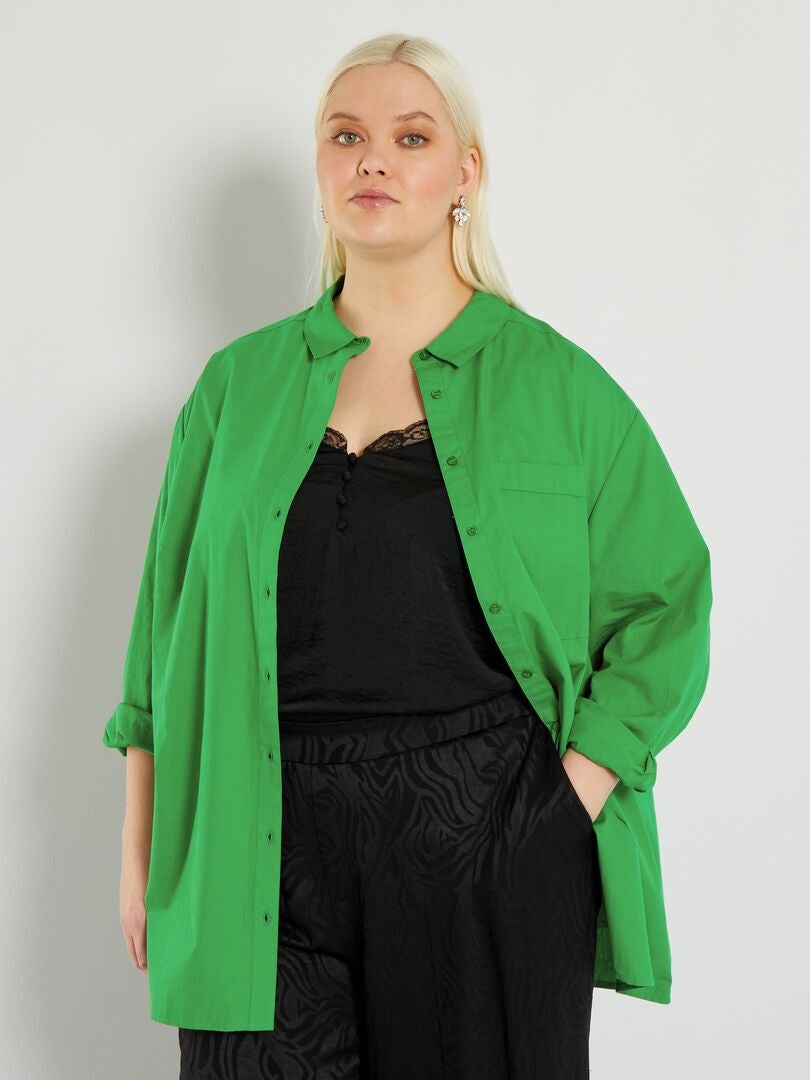 Effen overhemd van popeline groen - Kiabi