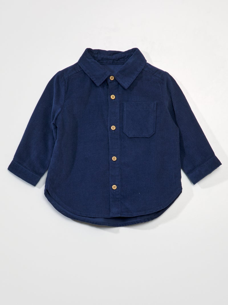 Effen overhemd van velours donkerblauw - Kiabi