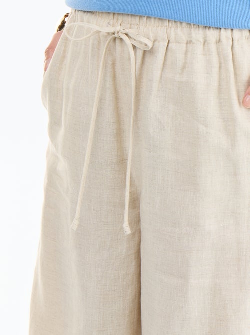 Effen pantalon van linnen met wijde pasvorm - Kiabi