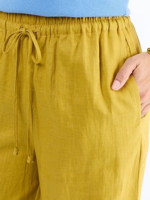 Effen pantalon van linnen met wijde pasvorm - Kiabi