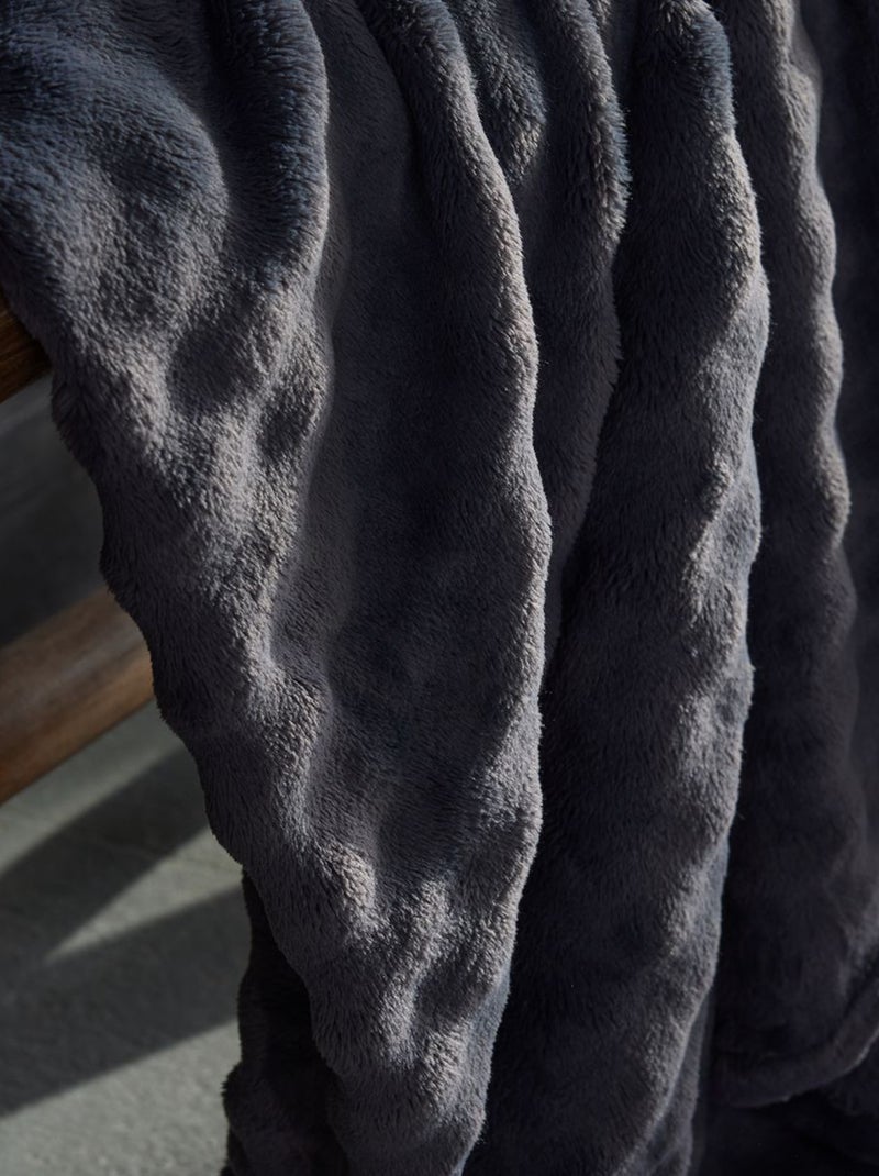 Effen plaid met wafeltextuur GRIJS - Kiabi