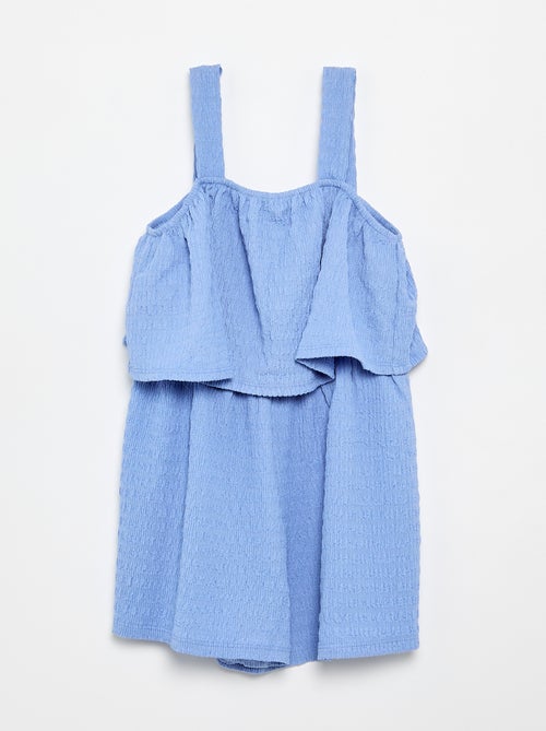 Effen playsuit met bandjes van gewafelde stof - Kiabi