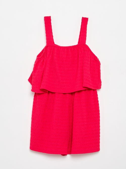 Effen playsuit met bandjes van gewafelde stof - Kiabi