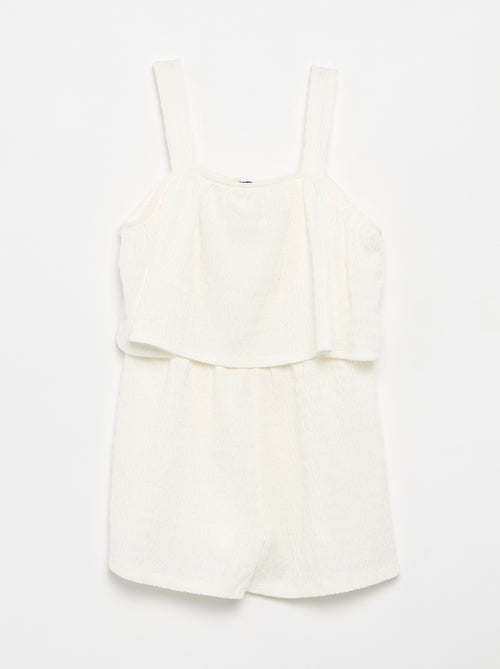 Effen playsuit met bandjes van gewafelde stof - Kiabi