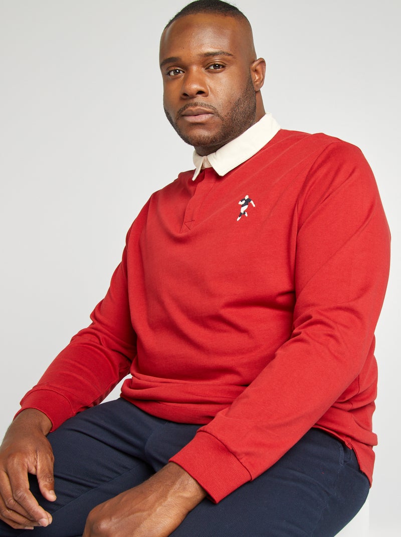 Effen polo met lange mouw in rugbystijl ROOD - Kiabi