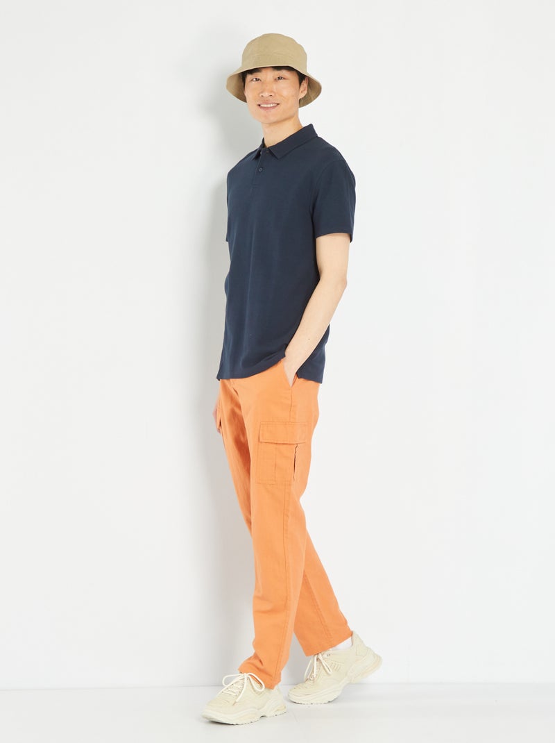 Effen polo van jacquard BLAUW - Kiabi