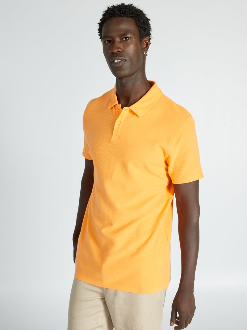 Effen polo van jacquard ORANJE - Kiabi