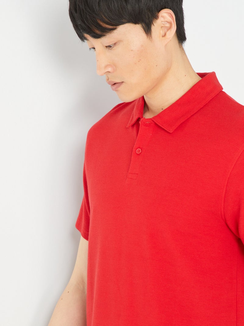 Effen polo van jacquard ROOD - Kiabi