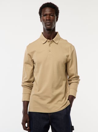 Effen polo van piquétricot met lange mouw