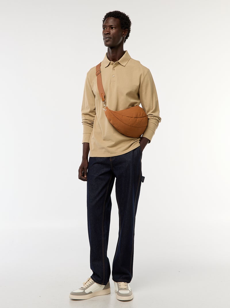 Effen polo van piquétricot met lange mouw Biege - Kiabi