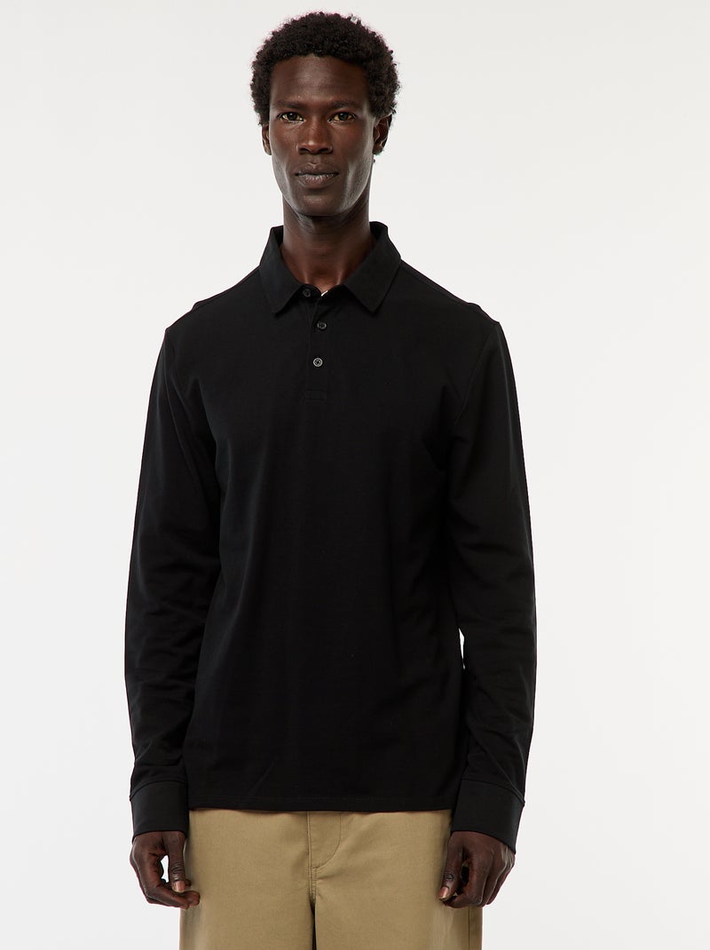Effen polo van piquétricot met lange mouw zwart - Kiabi