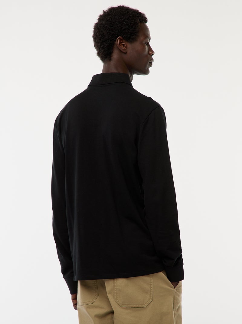 Effen polo van piquétricot met lange mouw zwart - Kiabi