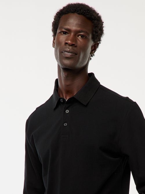 Effen polo van piquétricot met lange mouw - Kiabi