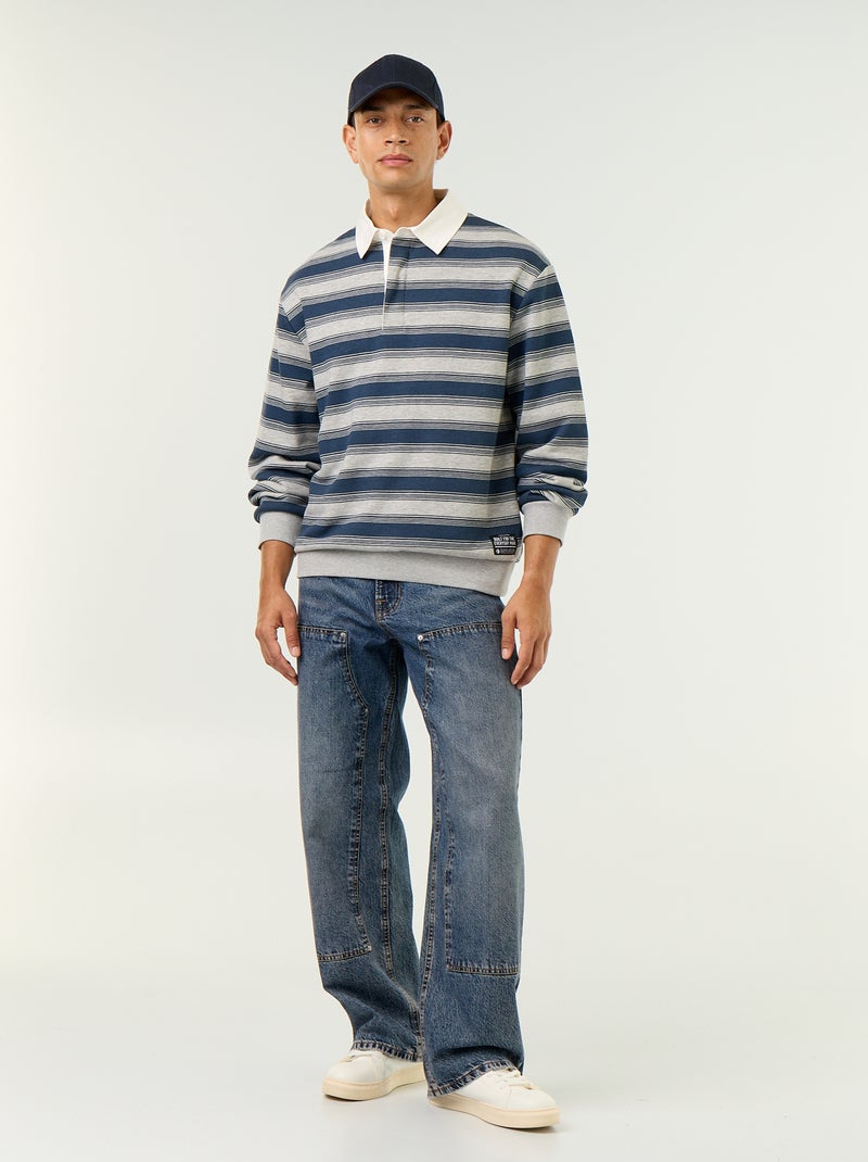 Effen poloshirt in rugbystijl met lange mouwen Blauw - Kiabi