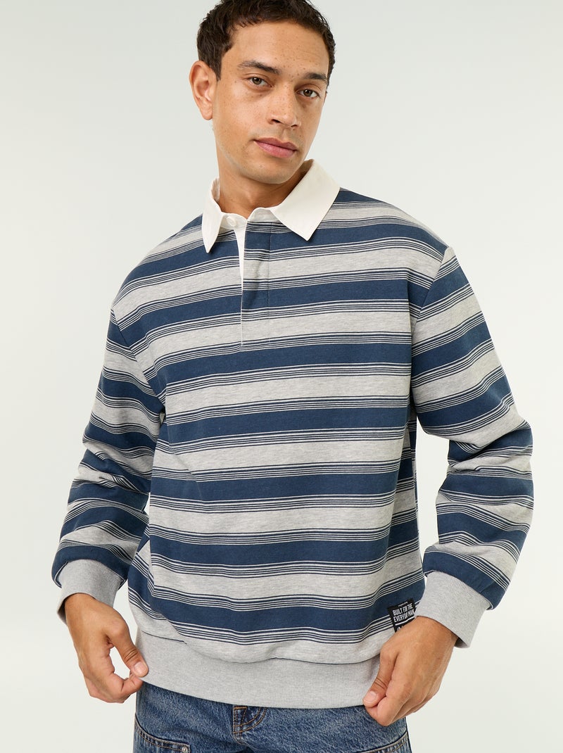 Effen poloshirt in rugbystijl met lange mouwen Blauw - Kiabi