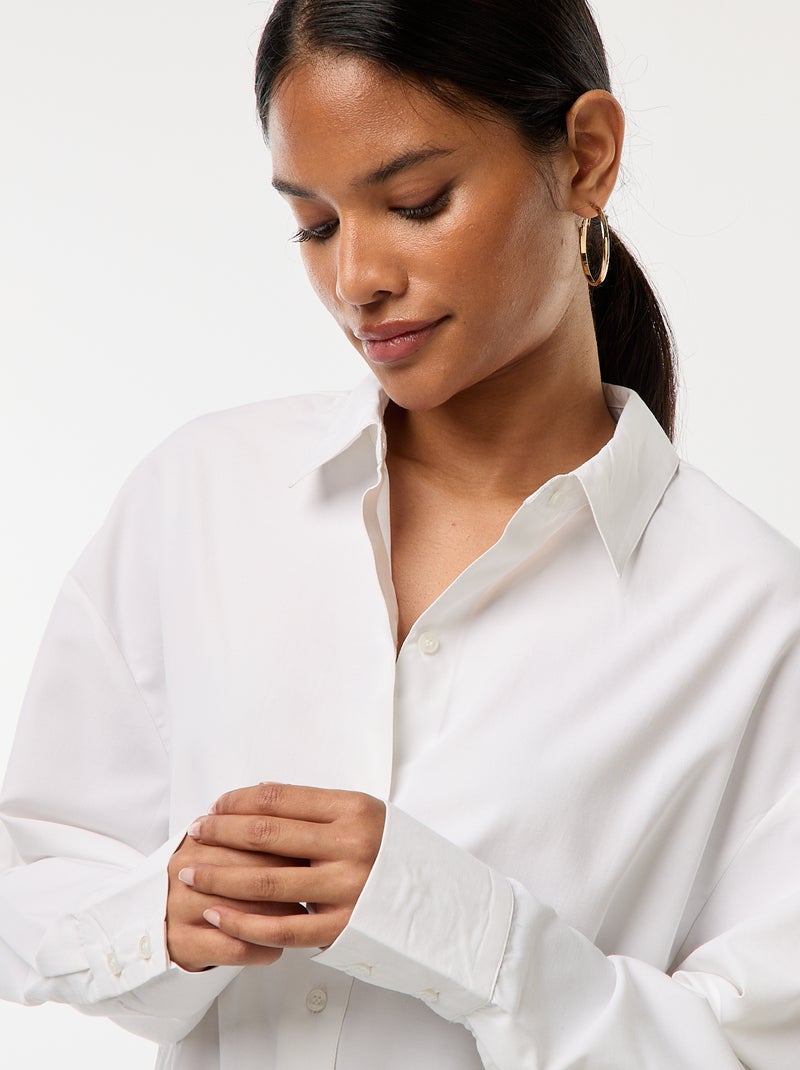 Effen poplin blouse wit - Kiabi