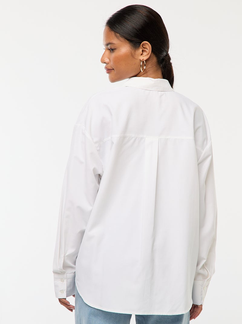 Effen poplin blouse wit - Kiabi