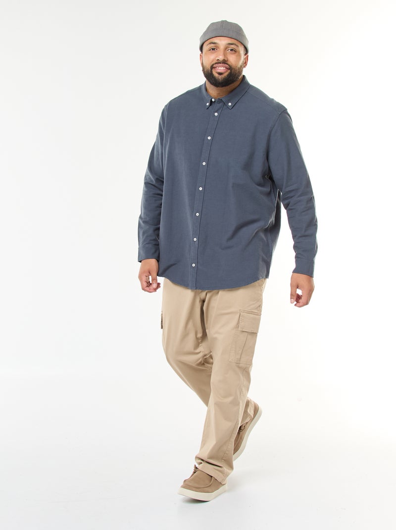 Effen recht overhemd van Oxford-katoen Blauw - Kiabi