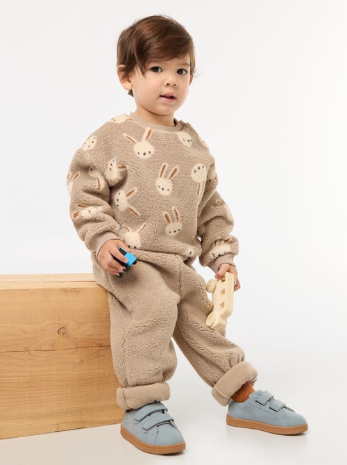 Effen rechte broek met schapenvachteffect - Kiabi