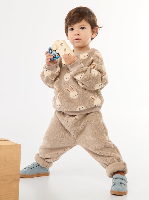 Effen rechte broek met schapenvachteffect - Kiabi