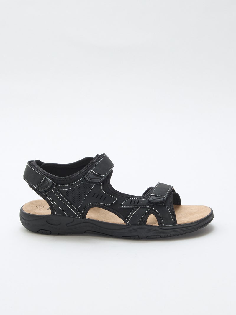 Effen sandalen met klittenband Zwart - Kiabi