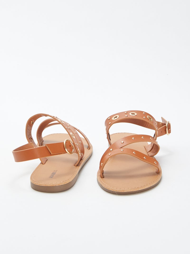 Effen sandalen met studs op de bandjes BRUIN - Kiabi