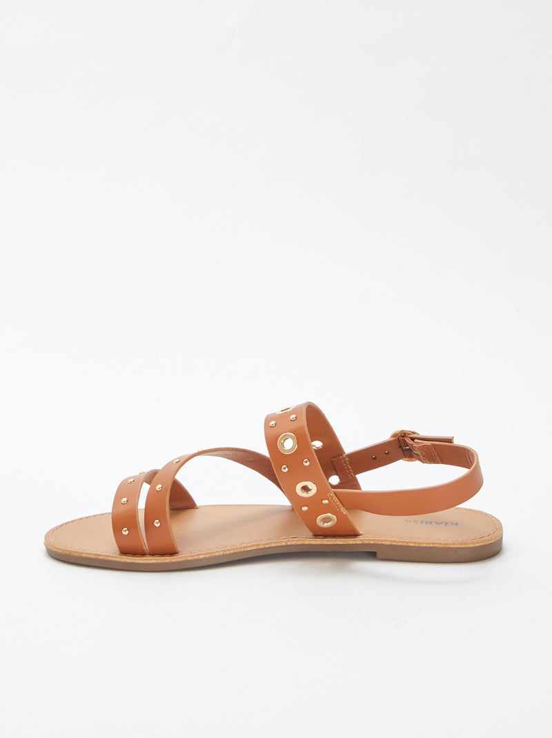 Effen sandalen met studs op de bandjes BRUIN - Kiabi