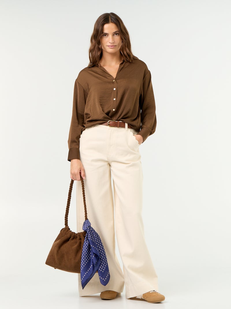 Effen satijnen blouse Bruin - Kiabi