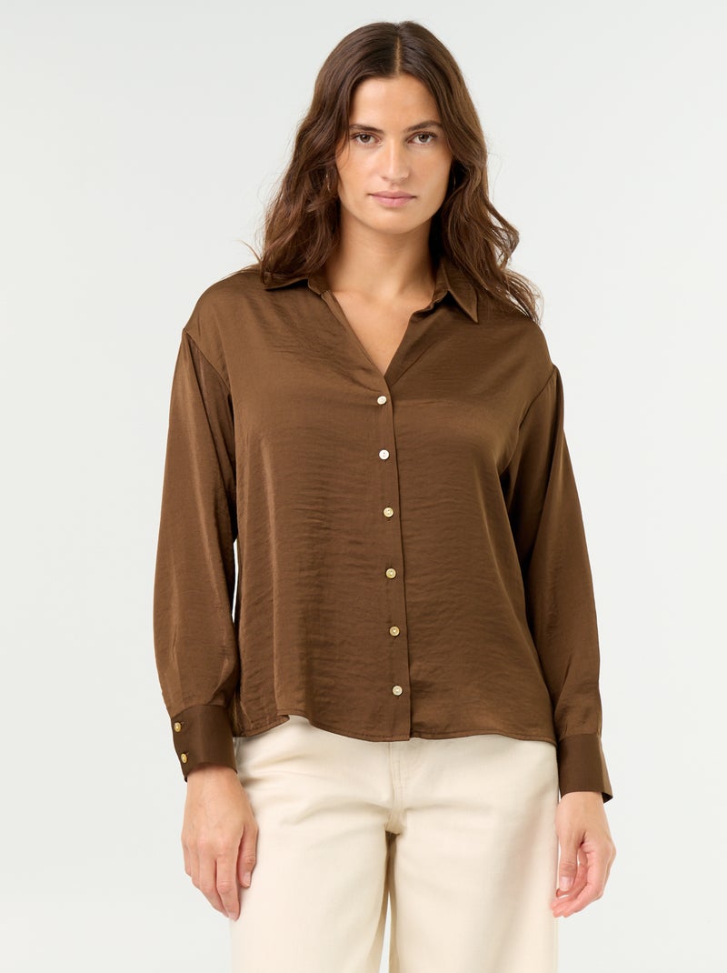 Effen satijnen blouse Bruin - Kiabi
