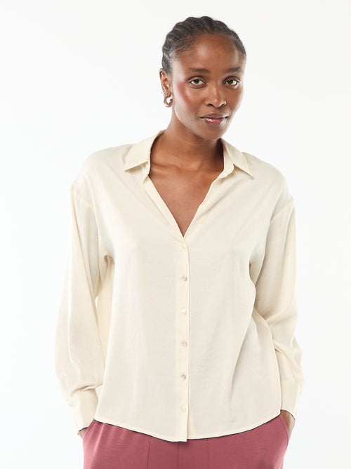 Effen satijnen blouse met lange mouwen - Kiabi
