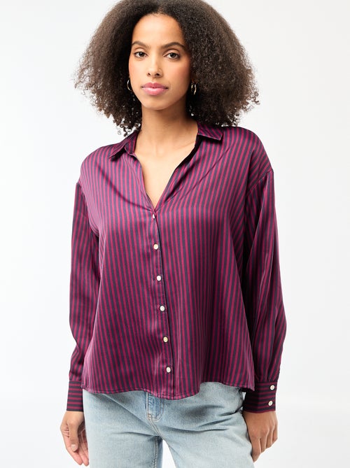 Effen satijnen blouse met lange mouwen - Kiabi