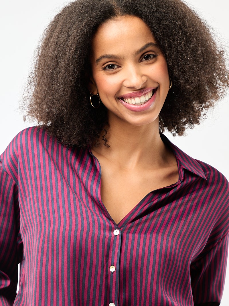 Effen satijnen blouse met lange mouwen Blauw - Kiabi