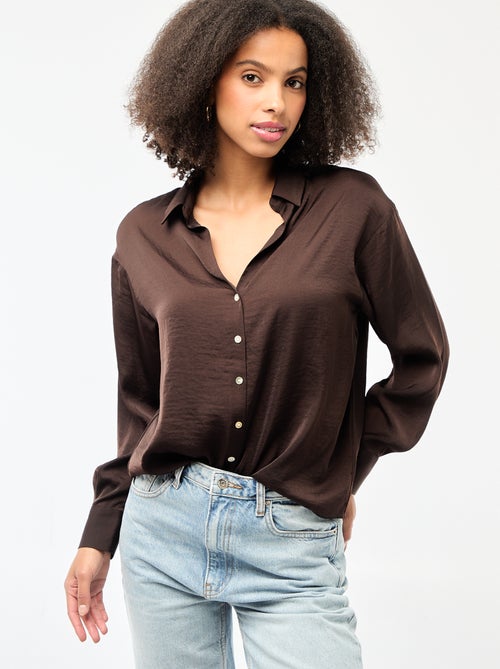Effen satijnen blouse met lange mouwen - Kiabi Effen satijnen blouse met lange mouwen - Kiabi