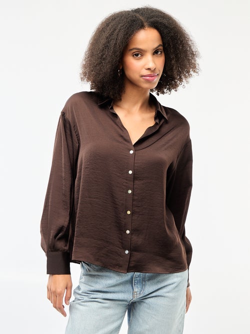 Effen satijnen blouse met lange mouwen - Kiabi Effen satijnen blouse met lange mouwen - Kiabi