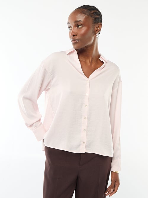 Effen satijnen blouse met lange mouwen - Kiabi