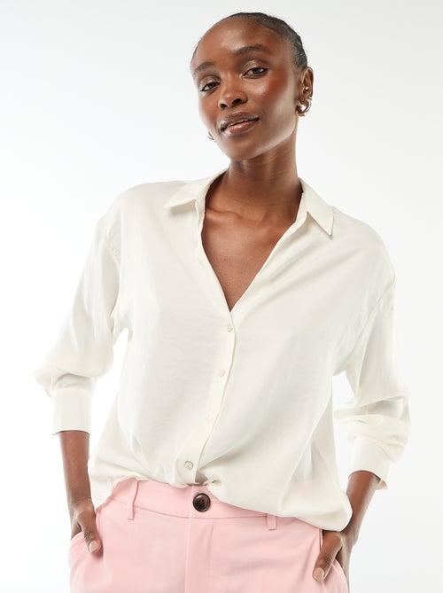 Effen satijnen blouse met lange mouwen - Kiabi