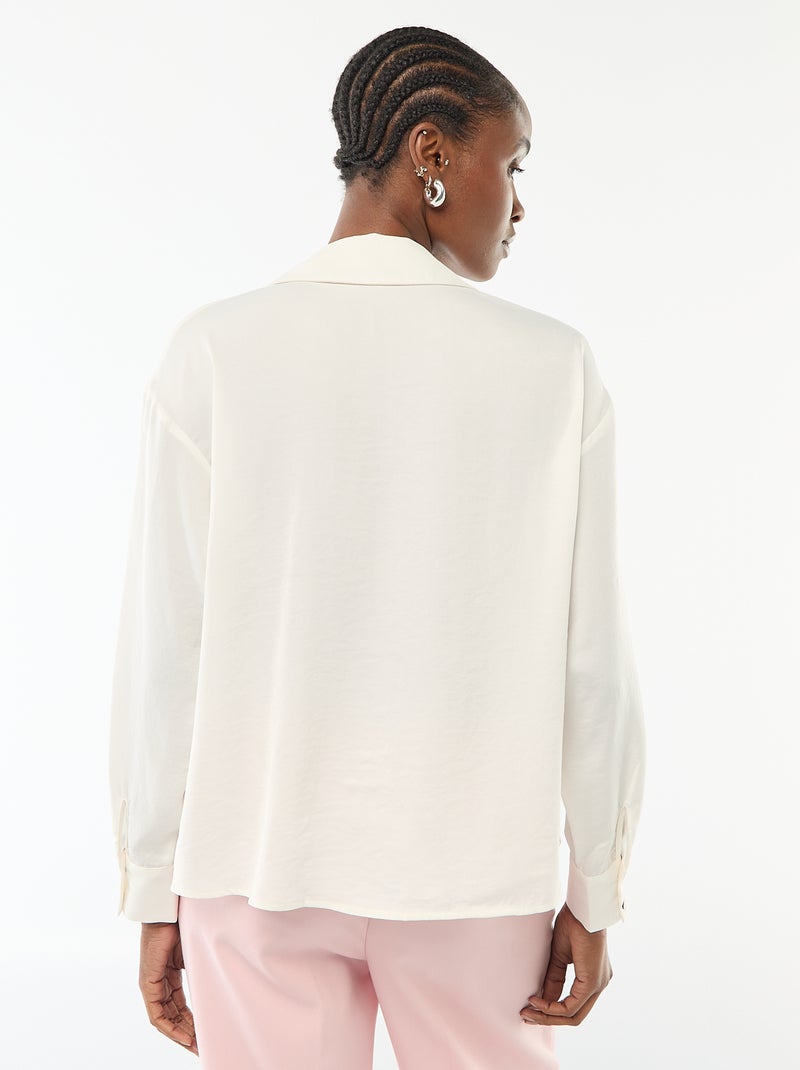 Effen satijnen blouse met lange mouwen Wit - Kiabi