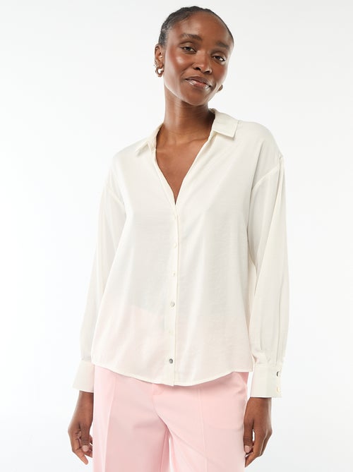 Effen satijnen blouse met lange mouwen - Kiabi