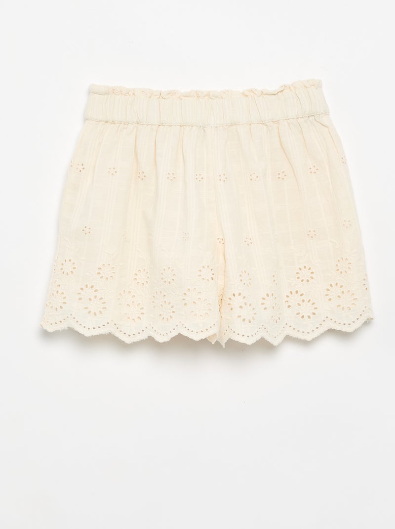 Effen short met Engelse borduursels Biege - Kiabi