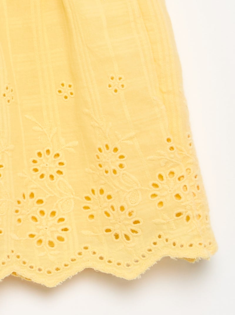 Effen short met Engelse borduursels Geel - Kiabi