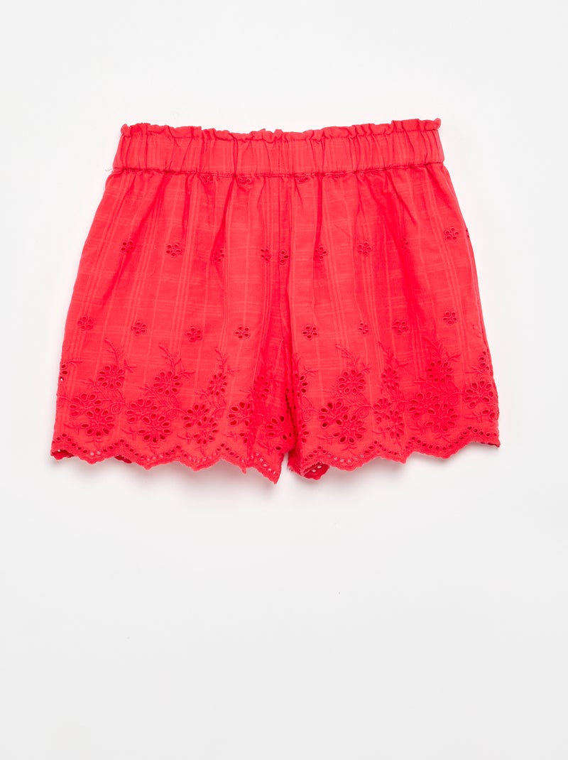 Effen short met Engelse borduursels Rood - Kiabi