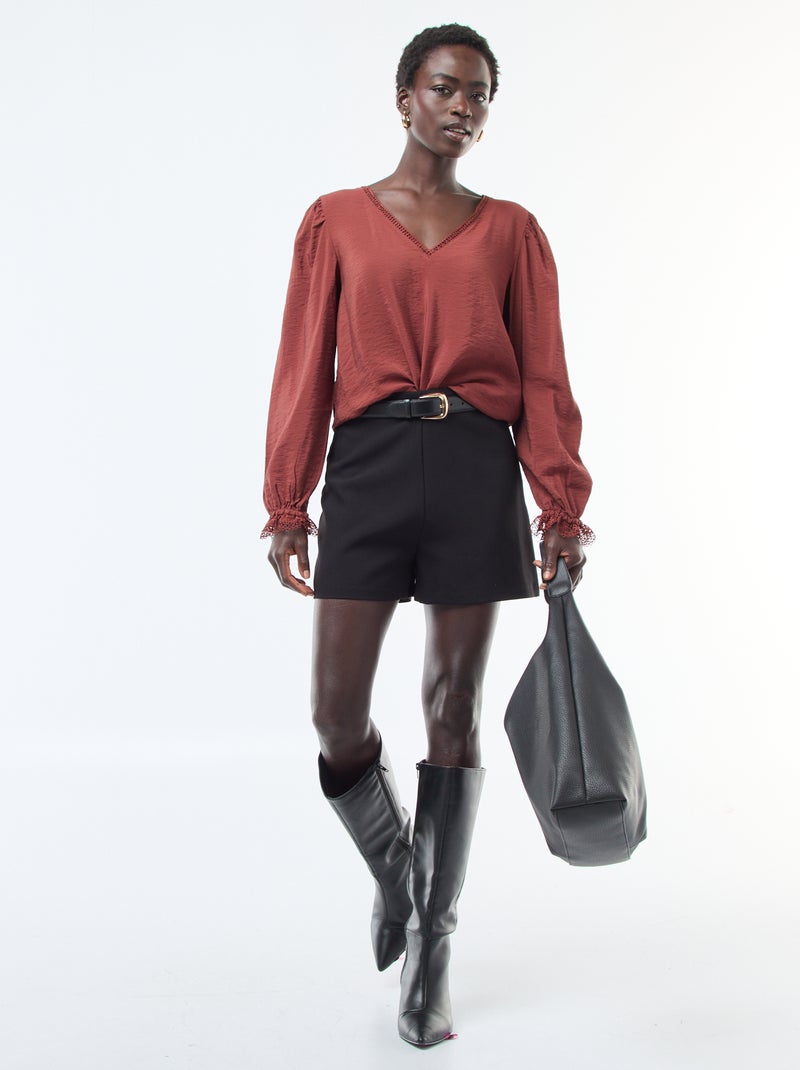 Effen short met hoge taille zwart - Kiabi