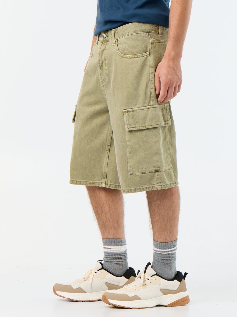 Effen short met meerdere zakken Kaki - Kiabi